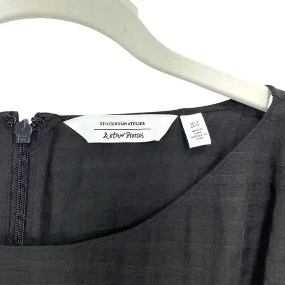 & Other Stories pleated striped midi dress Size 12 black lagenlook modest boho - Picture 3 of 10